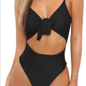 NWOT Black Cut Out One Piece with Tie Front